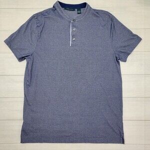 PERRY ELLISMens Blue Sheen Crew Neck Shirt Medium henley Casual